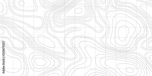 White Black Military Topographic Contour Map Vector Graphic Abstract Background. Topography Wavy Lines Pattern Modern Wide Abstraction.