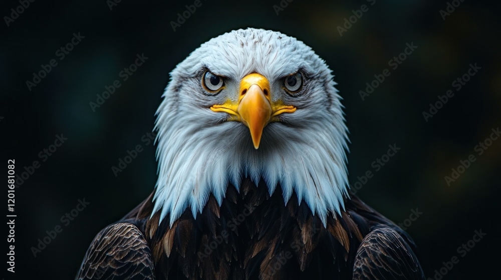 Fototapeta premium Close-up portrait of a majestic bald eagle staring intensely.