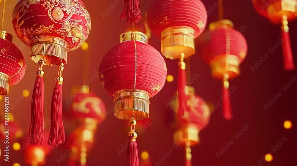 Festive Red Chinese Lanterns Hanging Decor Festive Red Chinese Lanterns Hanging Decor