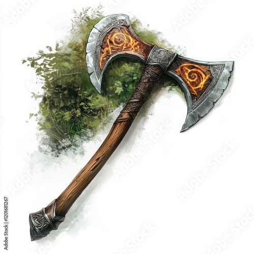 Axe on a White Background, A old Hand Axe, Copper Blade photo