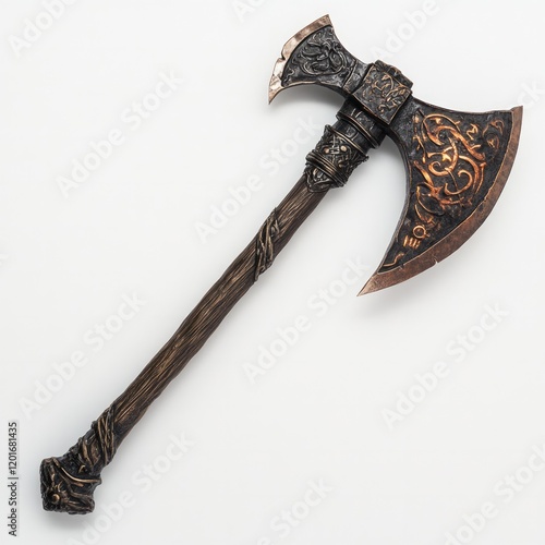 Axe on a White Background, A old Hand Axe, Copper Blade photo