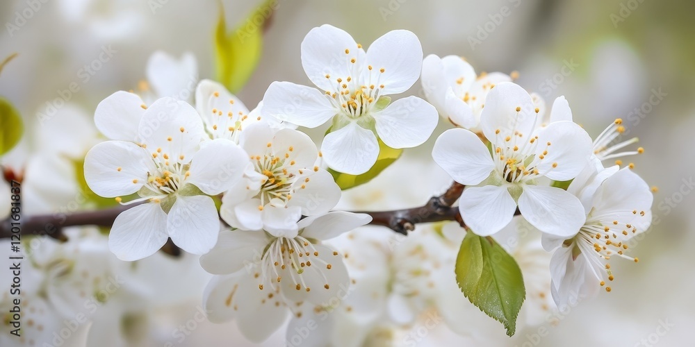 Obraz premium Stunning white blossom flowers emerge on trees during spring, showcasing the beauty of nature. The white blossom flowers bring life and color, enhancing the vibrant atmosphere of the season.