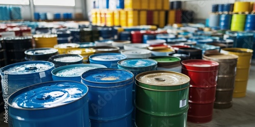 Metal and plastic barrels filled with hazardous chemicals showcase the critical aspect of waste management in industry, emphasizing the importance of effective hazardous chemical storage solutions.