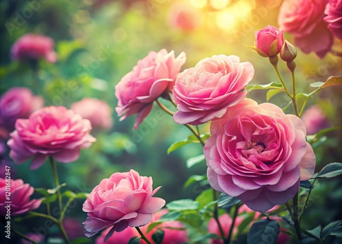 Vintage Summer Garden: Pink Rose Blossoms - Nature Flower Art Photography