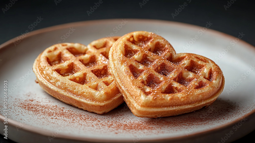 Heart-shaped waffles. Waffles with raspberries. Waffles and cherry blossoms. Valentine's Day at the bakery. Heart-shaped waffles. Waffles with raspberries. Waffles and cherry blossoms. Valentine's Day at the bakery.