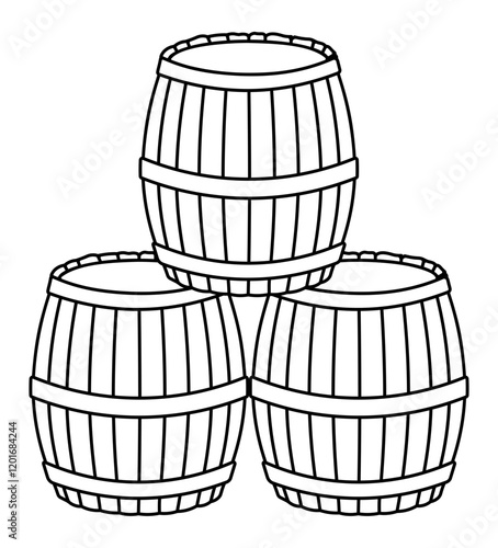 three black barrels for beer or alcoholic drinks without background