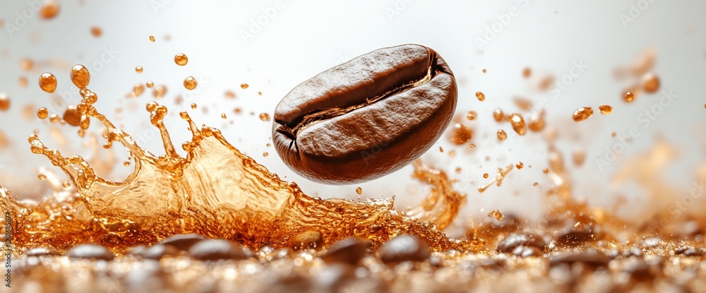 Coffee bean splash, roasted beans, beverage, energy, studio shot, website banner Coffee bean splash, roasted beans, beverage, energy, studio shot, website banner
