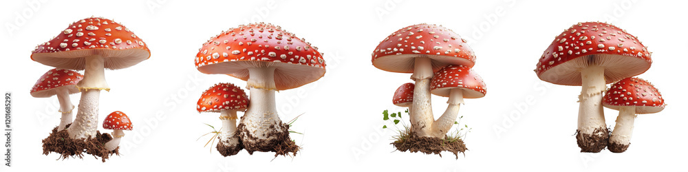 Obraz premium Vibrant Red Toadstools with White Spots Growing in a Natural Forest Environment