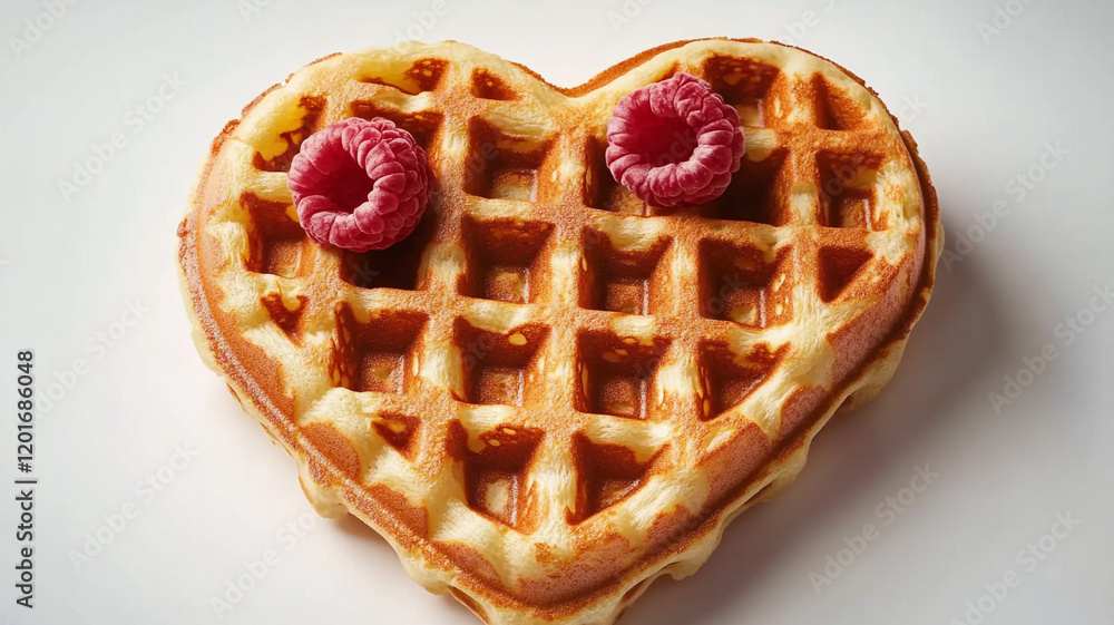 Heart-shaped waffles. Waffles with raspberries. Waffles and cherry blossoms. Valentine's Day at the bakery. Heart-shaped waffles. Waffles with raspberries. Waffles and cherry blossoms. Valentine's Day at the bakery.