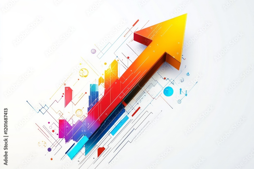A bold 3D up arrow showcasing a spectrum of colors, A bold 3D up arrow showcasing a spectrum of colors,