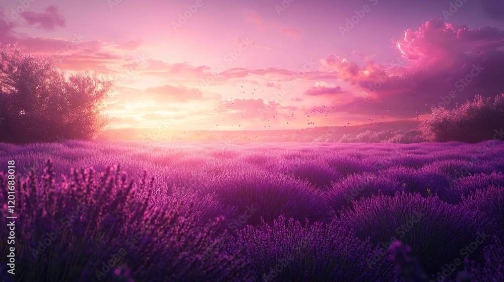 Vibrant sunset over a vast lavender field. (1) Vibrant sunset over a vast lavender field. (1)
