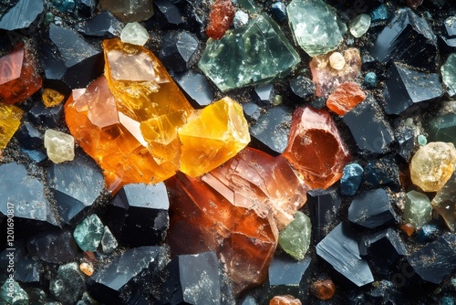 Colorful wulfenite, scheelite and other minerals creating a stunning visual display photo