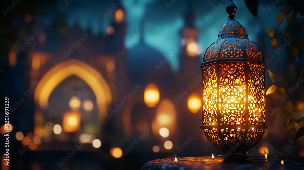 The lantern is beautifully detailed, and its warm glow adds to the festive ambiance of Ramadan Kareem The lantern is beautifully detailed, and its warm glow adds to the festive ambiance of Ramadan Kareem