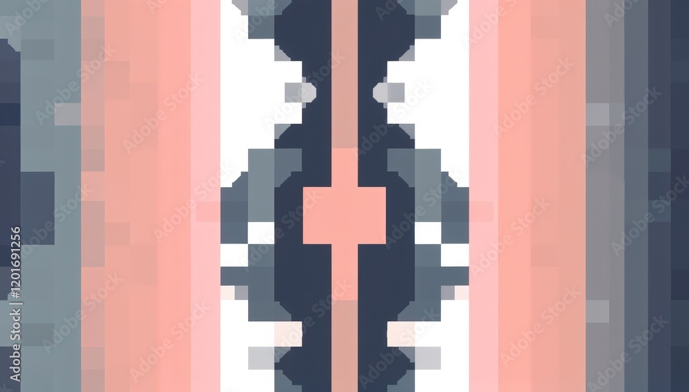 Abstract pixel art symmetrical design in pink gray and white Abstract pixel art symmetrical design in pink gray and white