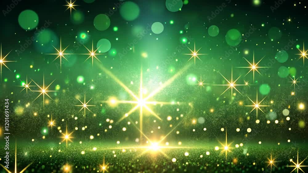 Magical green and gold bokeh background with lights and sparkles, St. Patrick's day concept Magical green and gold bokeh background with lights and sparkles, St. Patrick's day concept