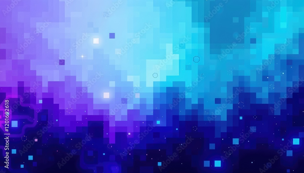 Abstract pixel art background Vibrant blue and purple hues digital dreamy atmosphere Abstract pixel art background Vibrant blue and purple hues digital dreamy atmosphere