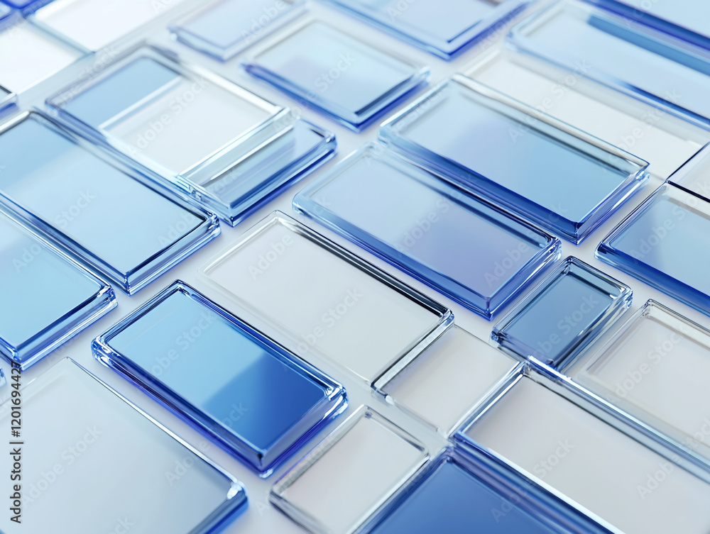 Abstract composition of blue glass shapes and geometric elements Abstract composition of blue glass shapes and geometric elements