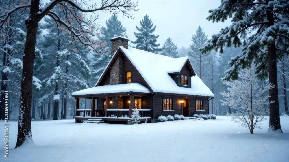 a big house in the forest covered in snow a big house in the forest covered in snow
