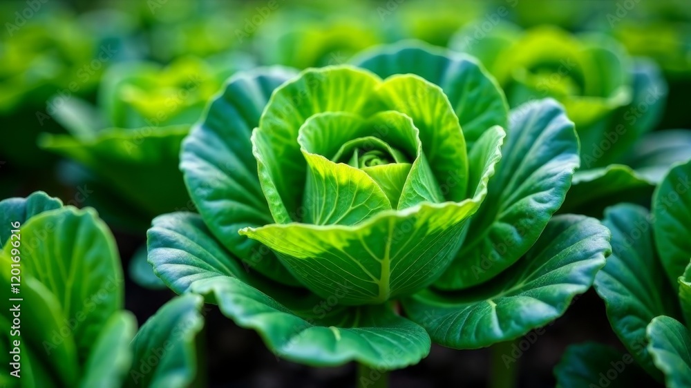 Obraz premium green cabbage in the garden close-up