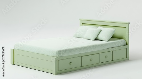 Mint Green Storage Bed: A clean and contemporary  bed with a soft mint green finish features a headboard and footboard with storage drawers.  