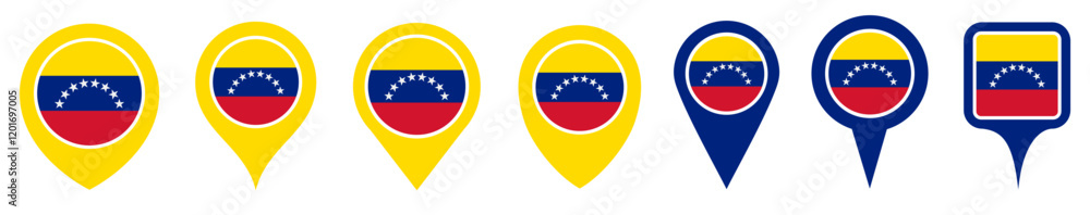 set vector Location pin venezuela flag icon. Country location symbol Map markers design template illustration set vector Location pin venezuela flag icon. Country location symbol Map markers design template illustration