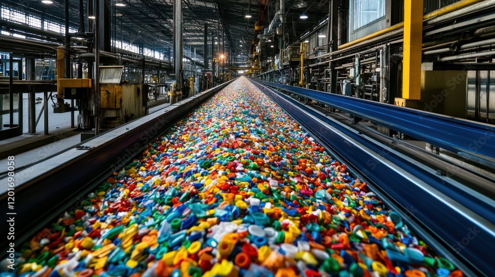 A view of a colorful mixed plastic recycling facility factory with a vibrant industrial atmosphere background wallpaper AI generated image A view of a colorful mixed plastic recycling facility factory with a vibrant industrial atmosphere background wallpaper AI generated image