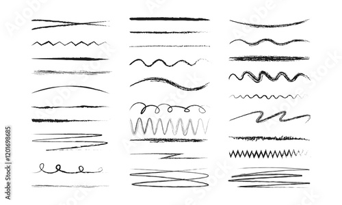 Hand drawn line, brush. Pencil, chalk underlines. Grunge texture.