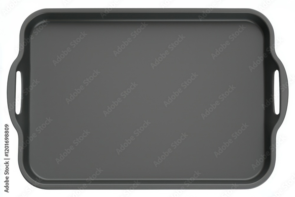 Non-Stick Baking Tray: A dark gray, rectangular non-stick baking tray with slightly raised edges, shown from above, no background Non-Stick Baking Tray: A dark gray, rectangular non-stick baking tray with slightly raised edges, shown from above, no background