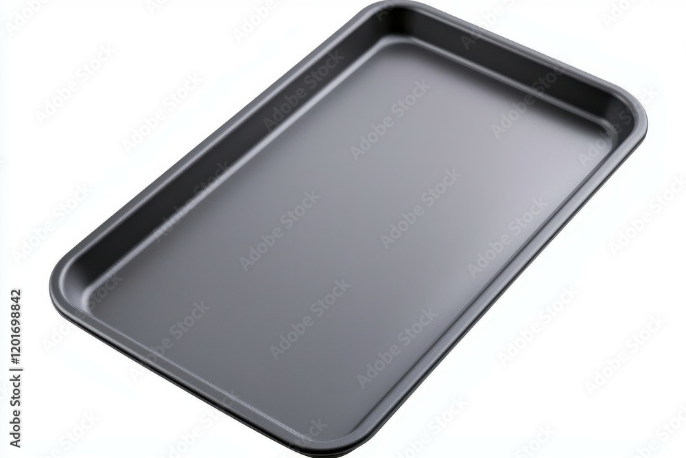 Non-Stick Baking Tray: A dark gray, rectangular non-stick baking tray with slightly raised edges, shown from above, no background Non-Stick Baking Tray: A dark gray, rectangular non-stick baking tray with slightly raised edges, shown from above, no background
