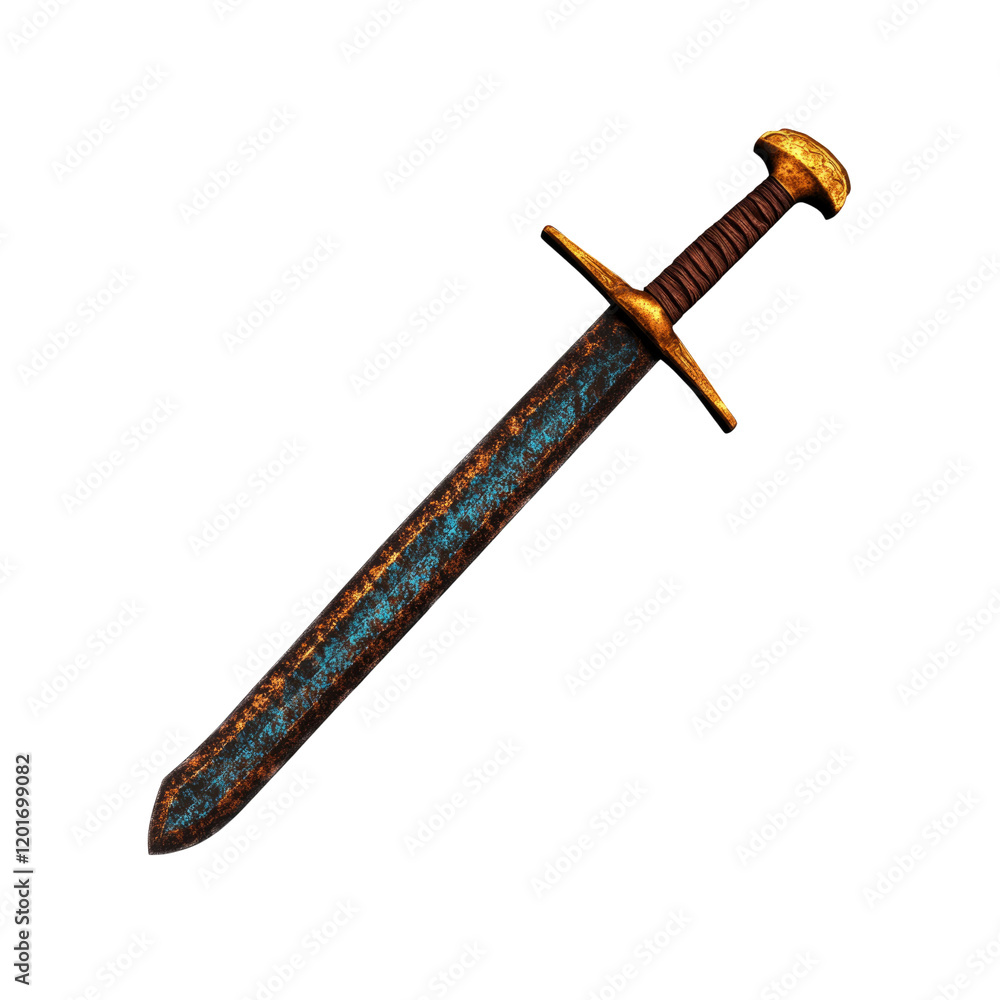 Ancient Rusted Sword with Golden Hilt - Isolated on Transparent background Ancient Rusted Sword with Golden Hilt - Isolated on Transparent background