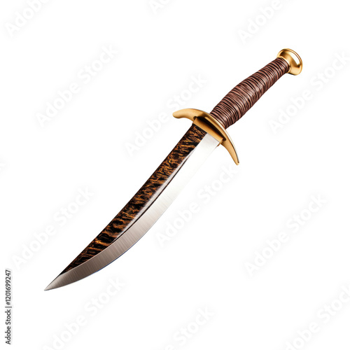 Exquisite Handcrafted Hunting Dagger with Curly Koa Wood Handle and Gold Accents photo