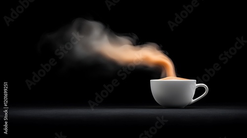 Steaming coffee cup on dark background, ideal for cafe menu or website photo