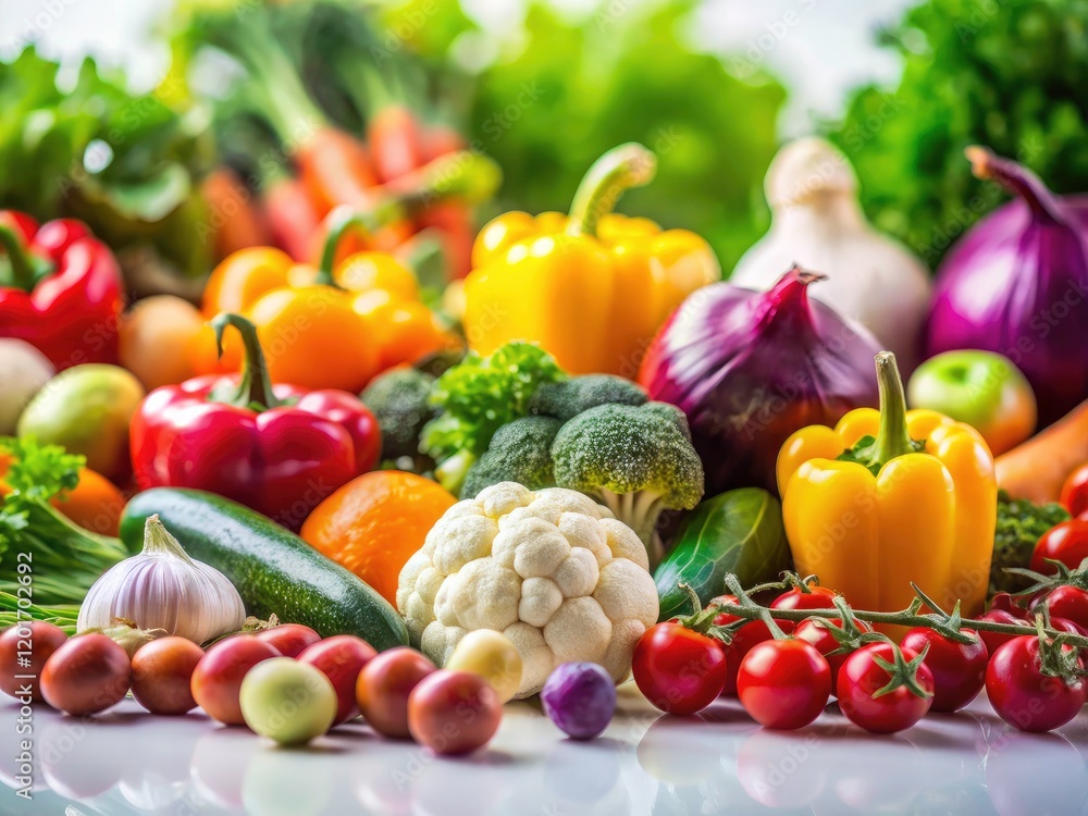 Tilt-shift photography showcases vivid vegetables against a clean, high-resolution white backdrop. Tilt-shift photography showcases vivid vegetables against a clean, high-resolution white backdrop.