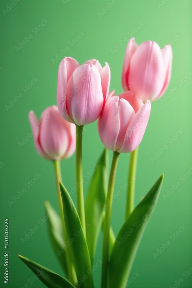 Soft pink tulip buds on a gentle green background, foliage, green Soft pink tulip buds on a gentle green background, foliage, green