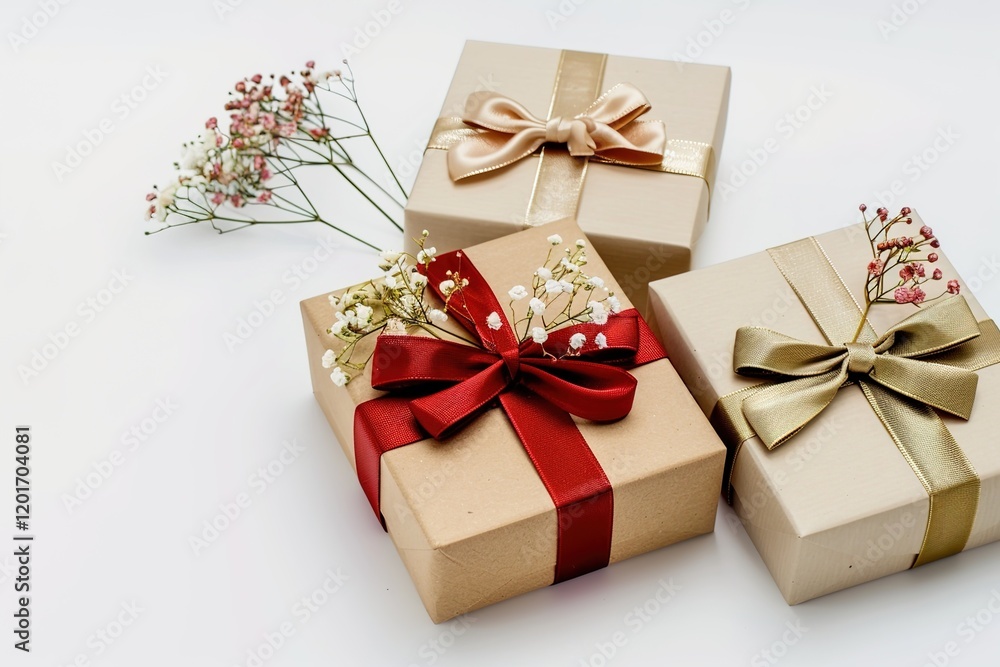 Obraz premium Gift box on white background. Perfect gift package for Birthday, Christmas, Valentine's Day, Wedding, Holiday, New Year, Party. To guests, family, friends, valentine.