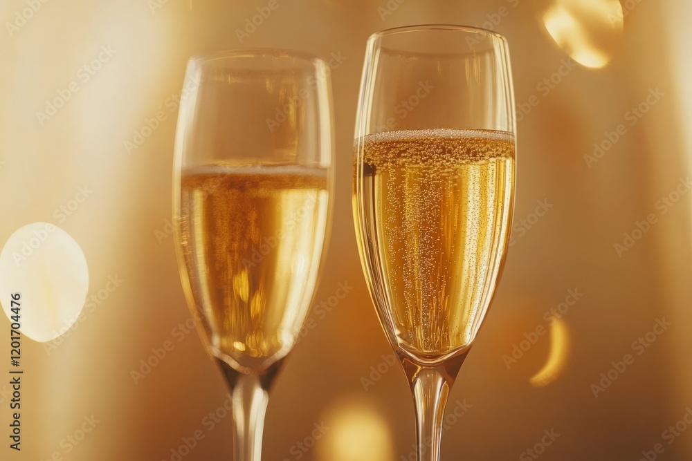Elegant Champagne Glasses Toasting with Bokeh Background Elegant Champagne Glasses Toasting with Bokeh Background