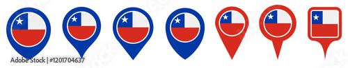 set vector Location pin chile flag icon. Country location symbol Map markers design template illustration