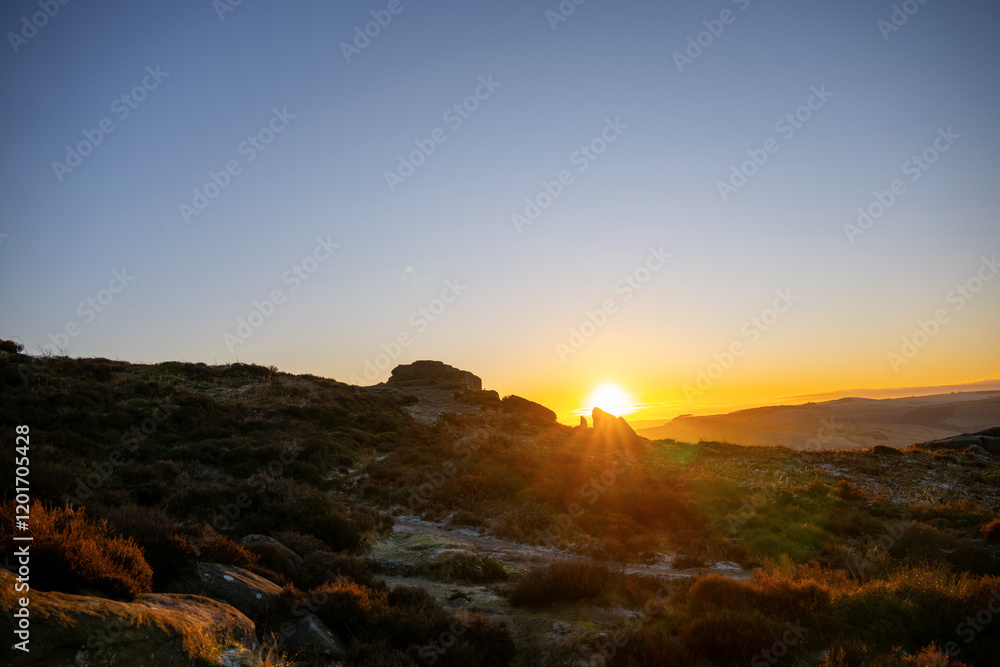 Sunset behind the hills in Derbyshire UK Sunset behind the hills in Derbyshire UK