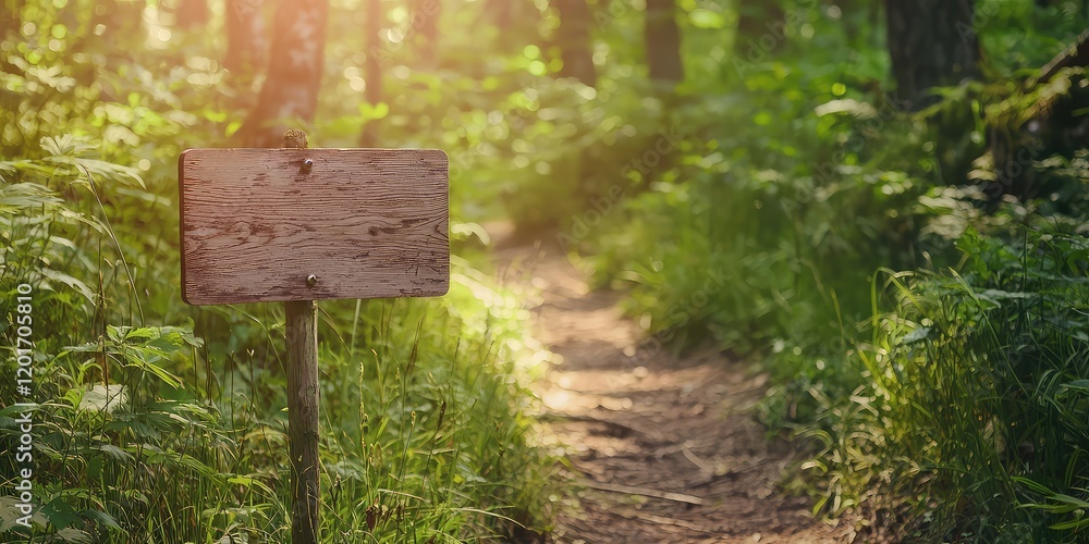 A well-marked nature trail with wooden signs, guiding hikers through the wilderness. A well-marked nature trail with wooden signs, guiding hikers through the wilderness.