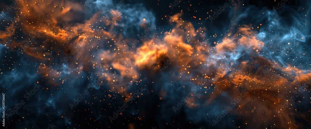 Cosmic Nebula, fiery orange & blue, space background, design use Cosmic Nebula, fiery orange & blue, space background, design use