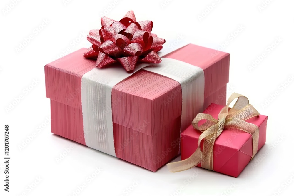 Obraz premium Gift box on white background. Perfect gift package for Birthday, Christmas, Valentine's Day, Wedding, Holiday, New Year, Party. To guests, family, friends, valentine.