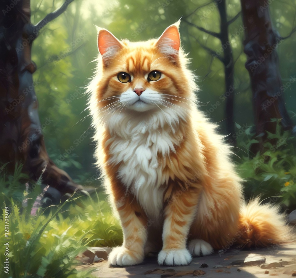 Obraz premium Illustration of fluffy cat.