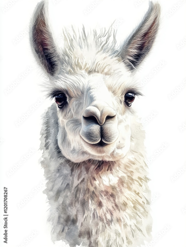Fototapeta premium Stylish Alpaca Portrait with White Background