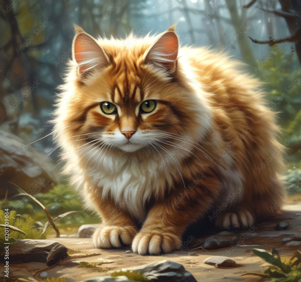 Fototapeta premium Illustration of fluffy cat.