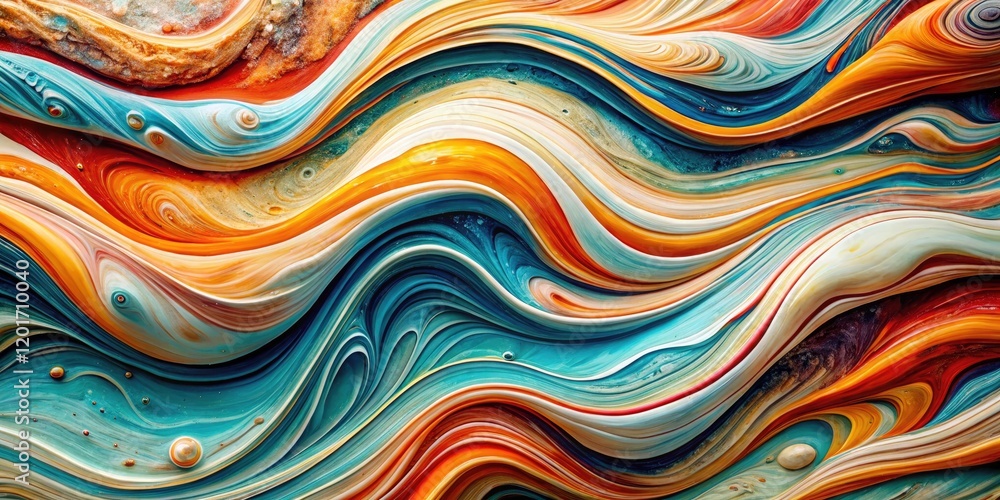 Wavy, layered abstract.  White background showcases a surreal liquid marble photographic texture.