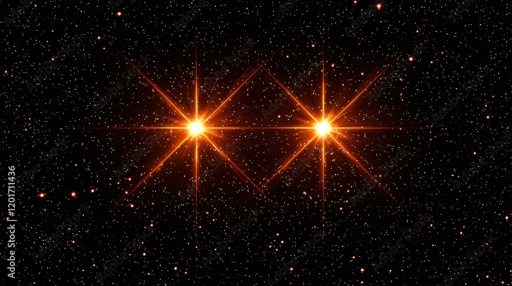 Fototapeta premium Two Bright Stars with Lens Flares in a Dark Night Sky