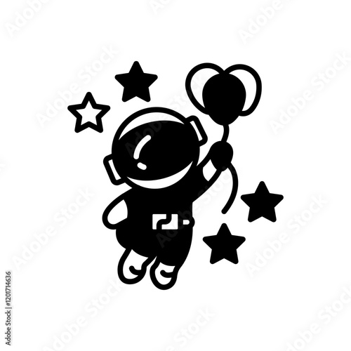 Astronaut With Balloons Glyph Icon, Vector illustration