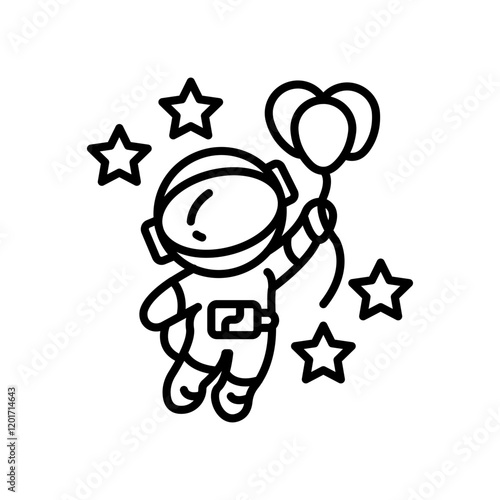 Astronaut With Balloons Outline Icon, Vector illustration