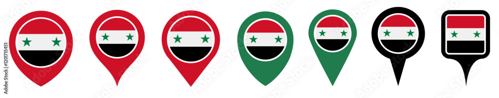 set vector Location pin syria flag icon. Country location symbol Map markers design template illustration set vector Location pin syria flag icon. Country location symbol Map markers design template illustration