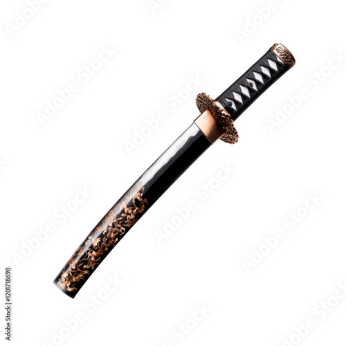 Ornate Japanese Katana with Intricate Copper and Black Design - Isolated on Transparent background photo